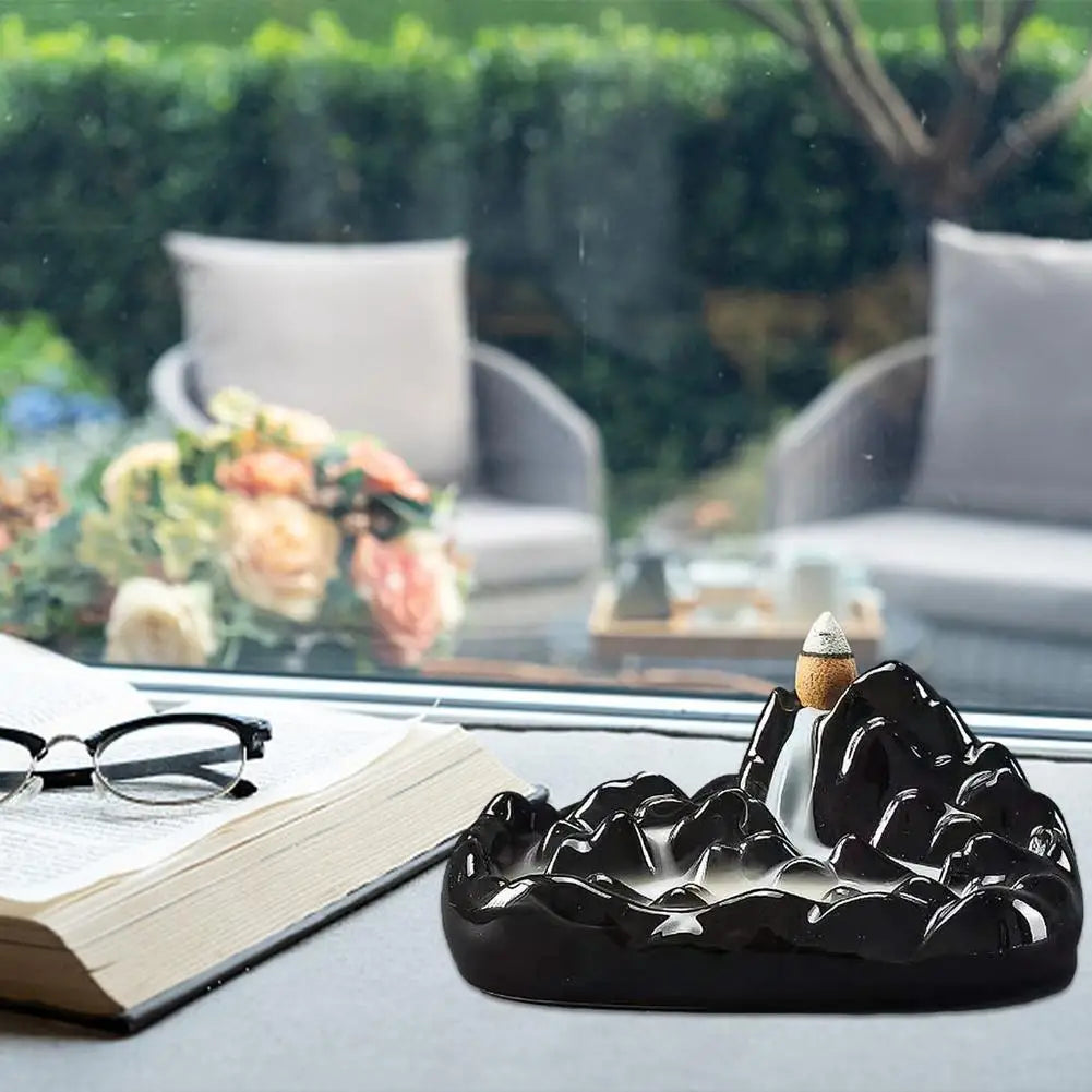 Backflow Incense Burner Handmade Porcelain Ceramic Waterfall Incense Holder Stick Stand Censer Retro Aromatherapy Ornament Home