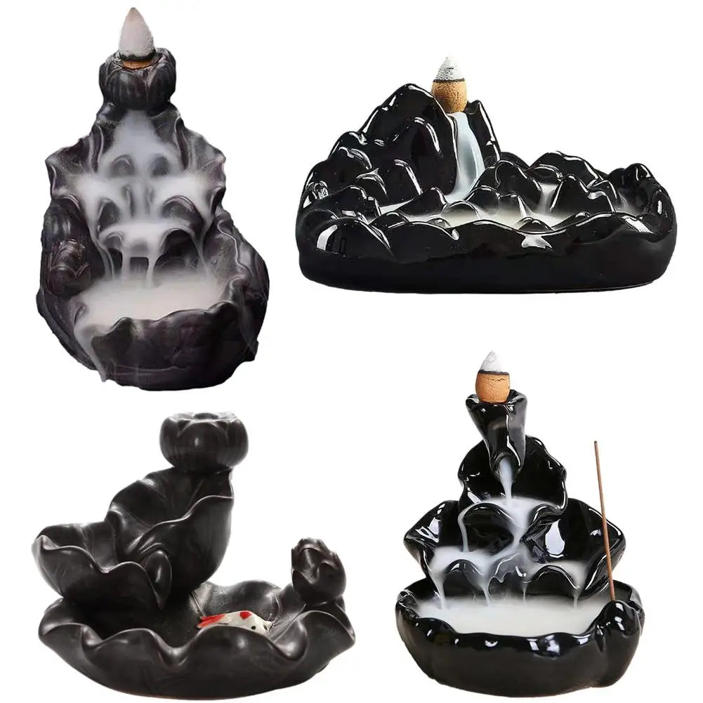 Backflow Incense Burner Handmade Porcelain Ceramic Waterfall Incense Holder Stick Stand Censer Retro Aromatherapy Ornament Home