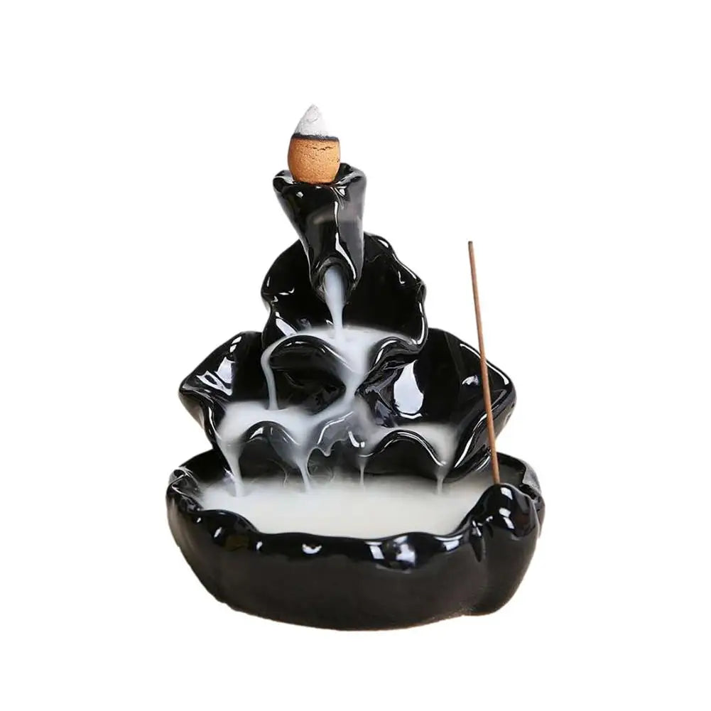 Backflow Incense Burner Handmade Porcelain Ceramic Waterfall Incense Holder Stick Stand Censer Retro Aromatherapy Ornament Home