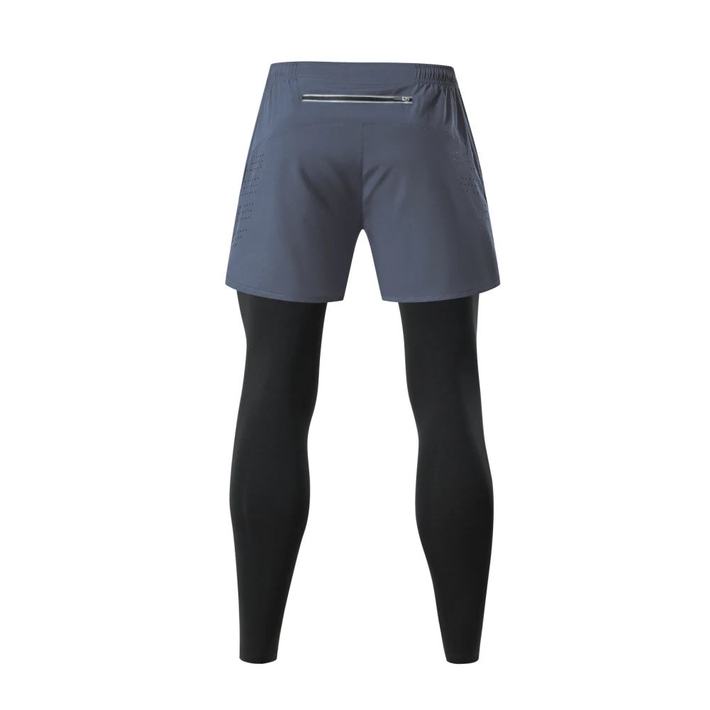 Men's Fake Two Pieces Outdoor Summer Sport Running Training Fitness Elastic Fishing Pants Quick-drying Trousers