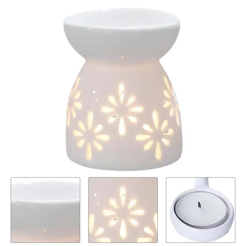 Ceramic Tea Light Burner 50ml Hollowed Oil Burner For Scented Oil Aromatherapy Stove Balcony Patio Tabletop Decoration