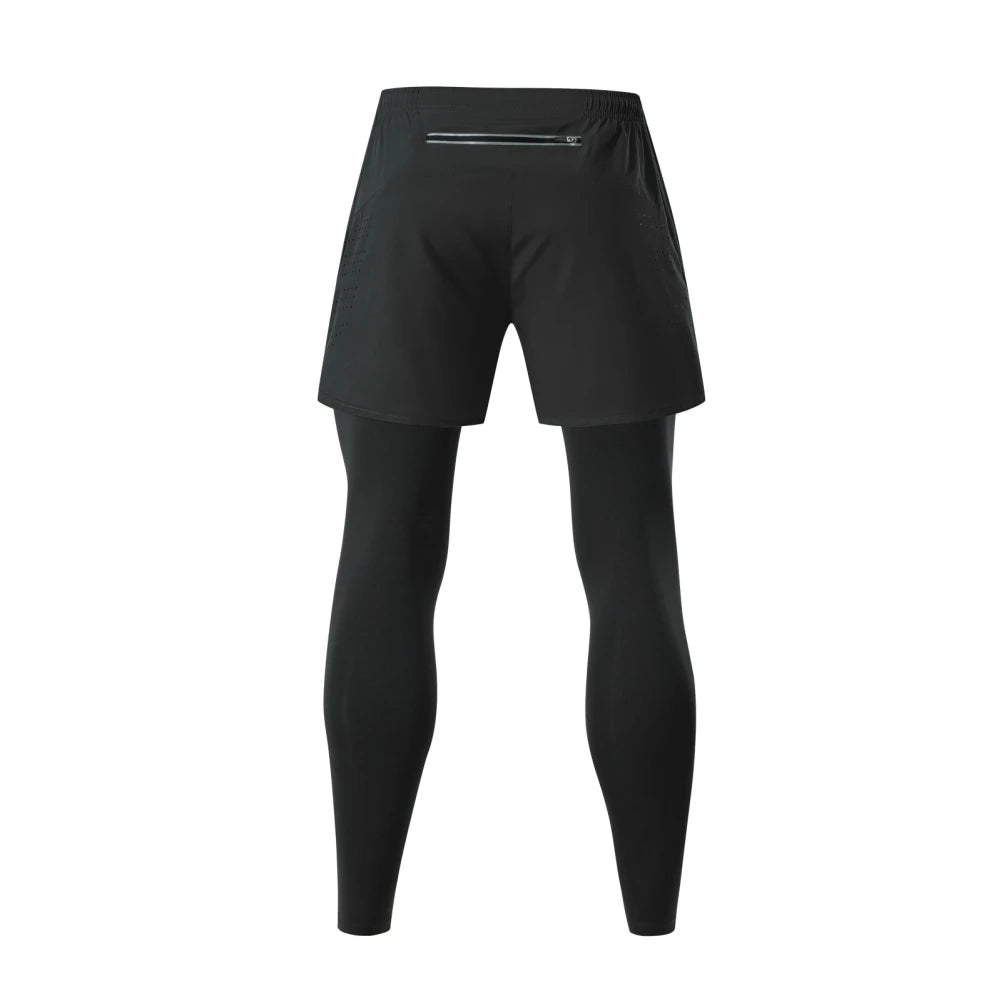 Men's Fake Two Pieces Outdoor Summer Sport Running Training Fitness Elastic Fishing Pants Quick-drying Trousers