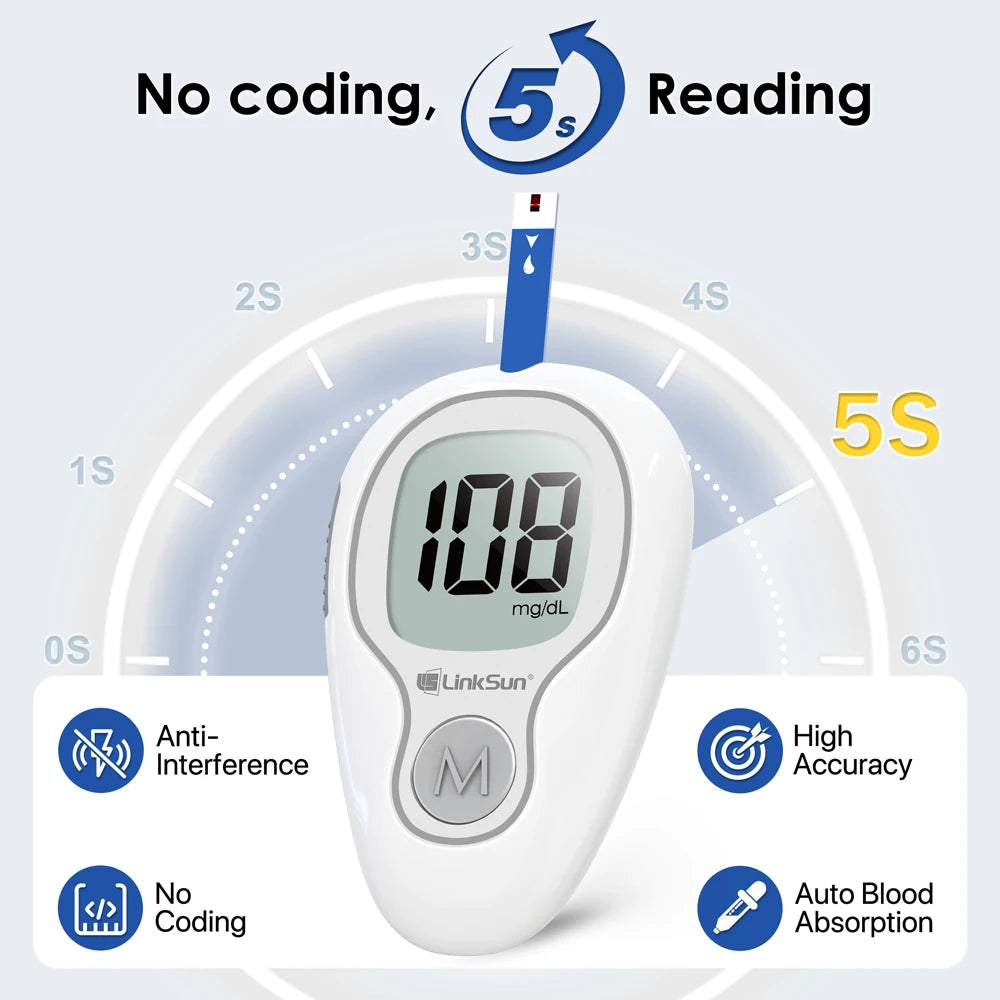 LinkSun G-425-3 Blood Glucose Meter Glucometer Full Set Medical Diabetes Blood Sugar Monitor Complete Kit Glucose Test Strips
