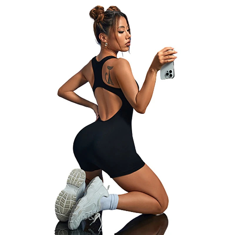 Women Yoga Rompers Workout Sexy Back Sleeveless One-piece Jumpsuit Slim Fitness Yoga Bodysuit Sportswear 2024