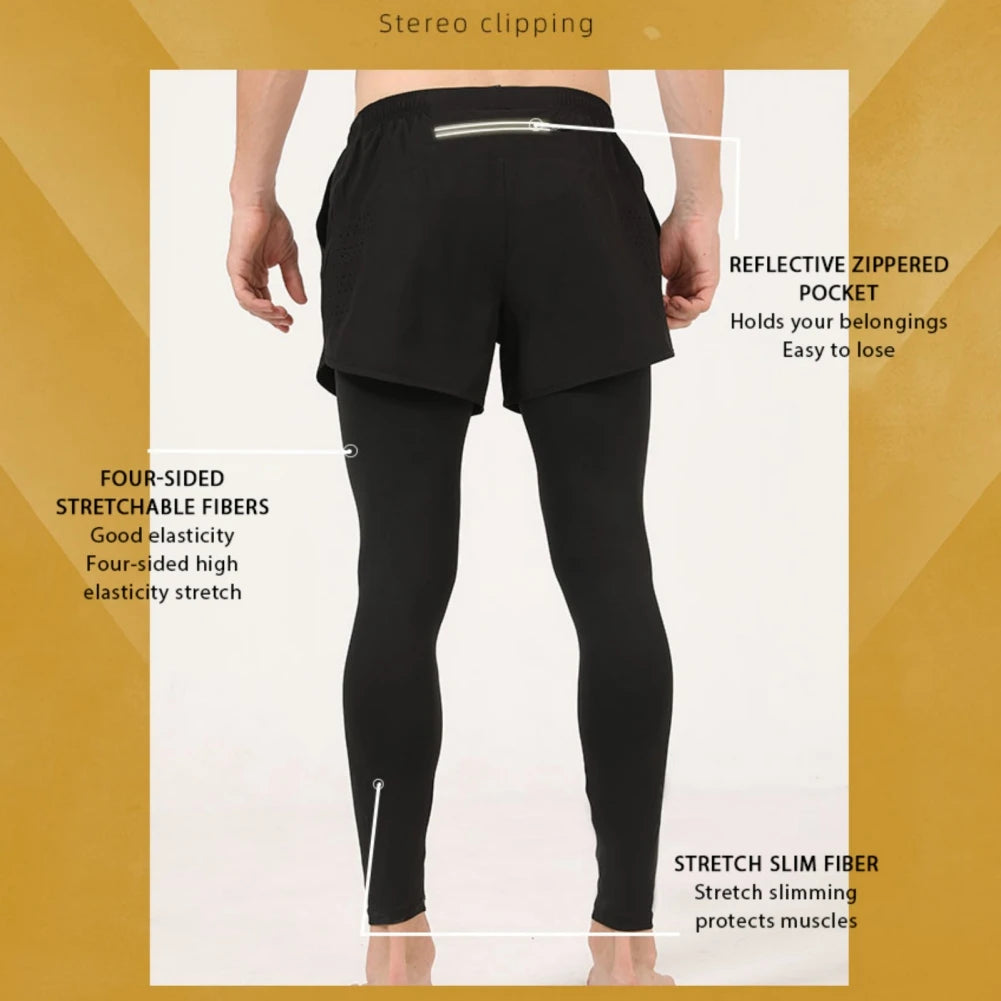 Men's Fake Two Pieces Outdoor Summer Sport Running Training Fitness Elastic Fishing Pants Quick-drying Trousers