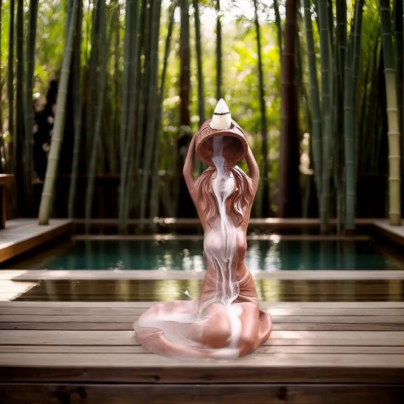 Backflow Incense Holder Bathing Lady Incense Burner Aromatherapy Ornament Resin Figurine For Home Reading Room Living Room