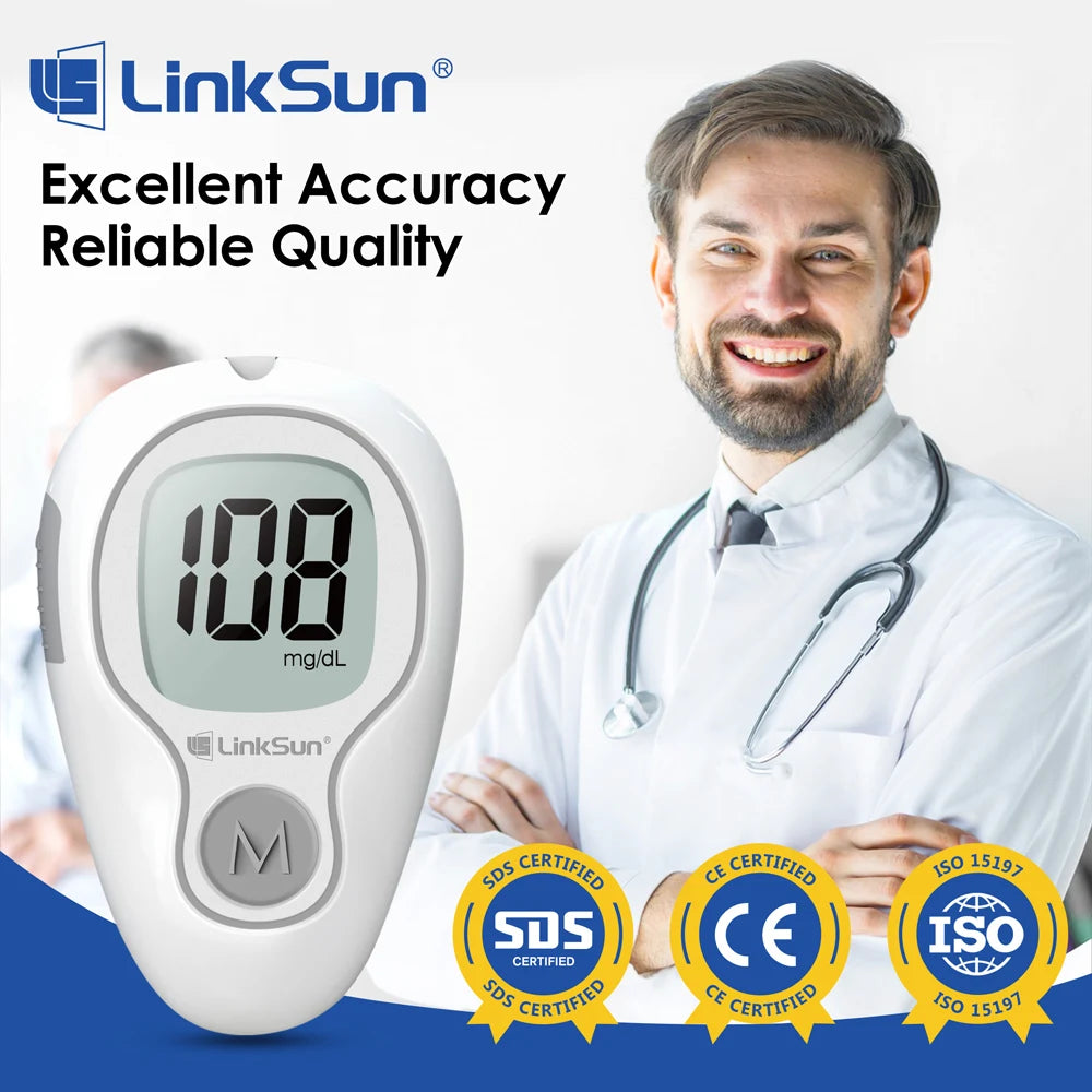 LinkSun G-425-3 Blood Glucose Meter Glucometer Full Set Medical Diabetes Blood Sugar Monitor Complete Kit Glucose Test Strips