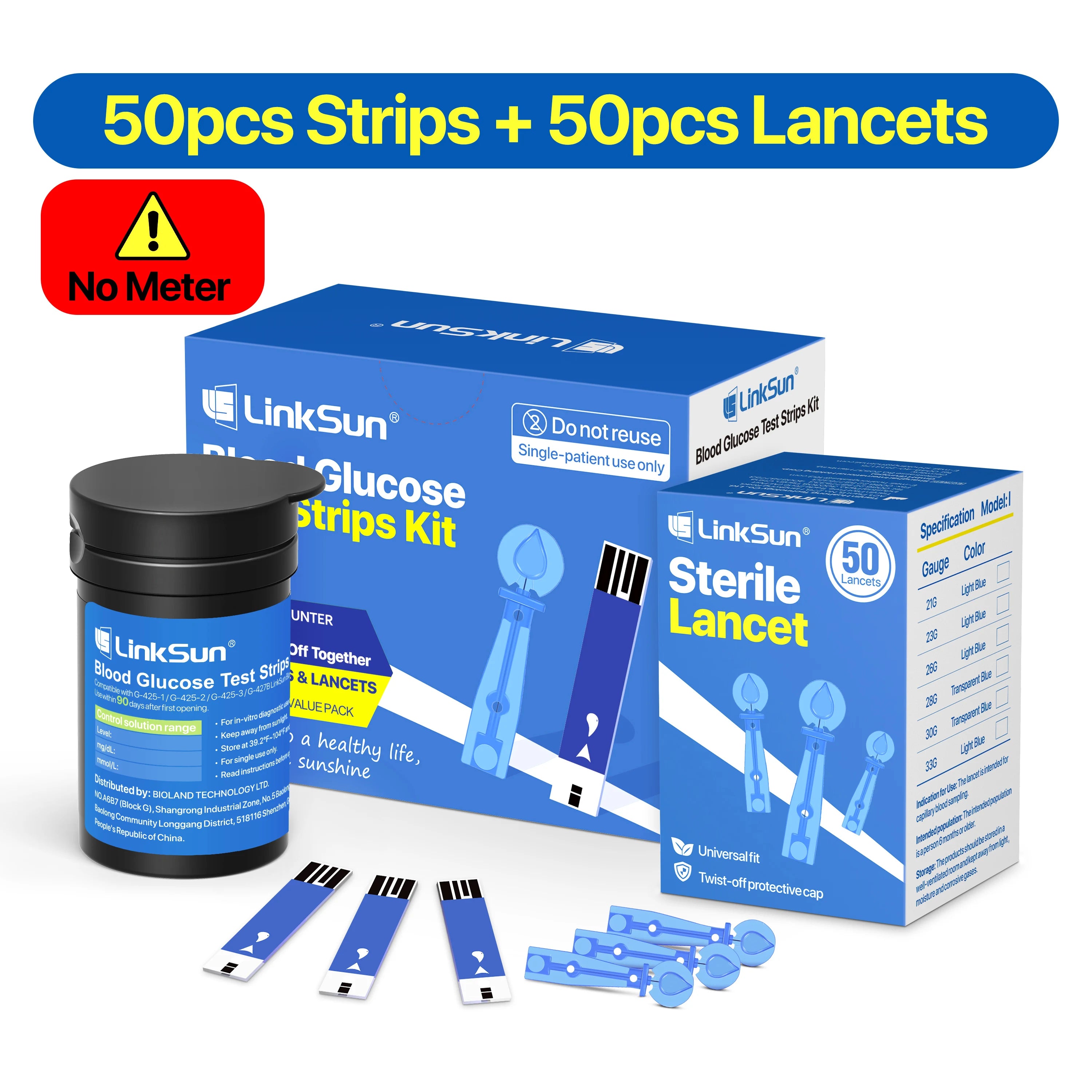 LinkSun G-425-3 Blood Glucose Meter Glucometer Full Set Medical Diabetes Blood Sugar Monitor Complete Kit Glucose Test Strips