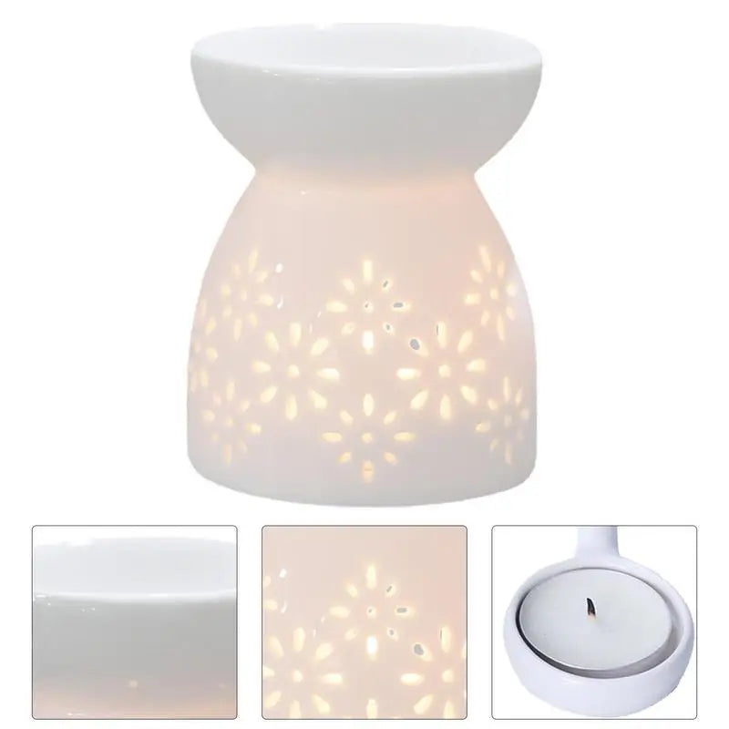 Ceramic Tea Light Burner 50ml Hollowed Oil Burner For Scented Oil Aromatherapy Stove Balcony Patio Tabletop Decoration