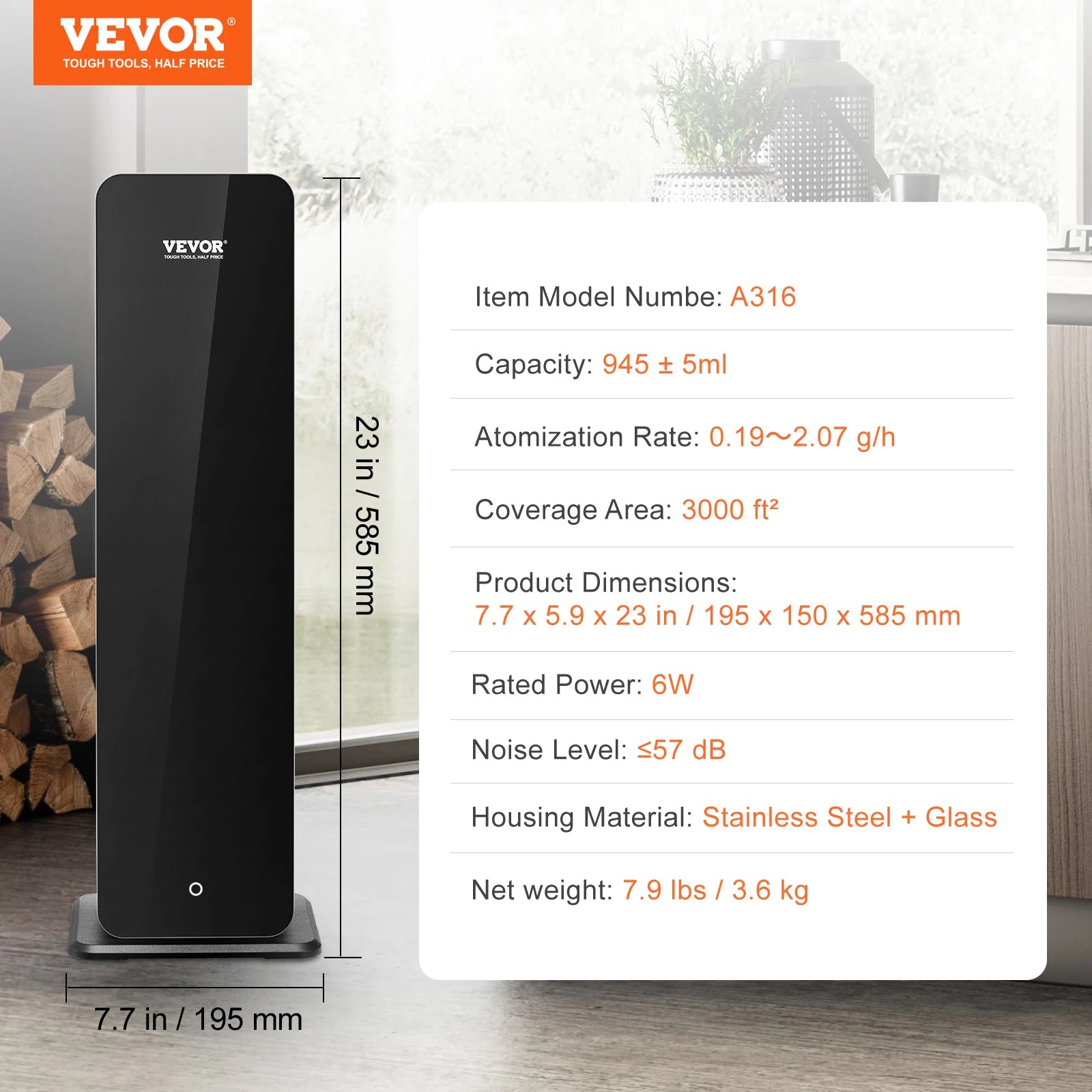 VEVOR Bluetooth Smart Cold Scent Air Diffuser 3000sq.ft Floor Standing Aromatherapy Machine for Large Room Office Hotel