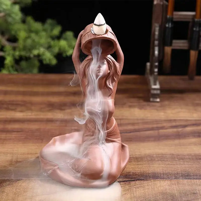 Backflow Incense Holder Bathing Lady Incense Burner Aromatherapy Ornament Resin Figurine For Home Reading Room Living Room