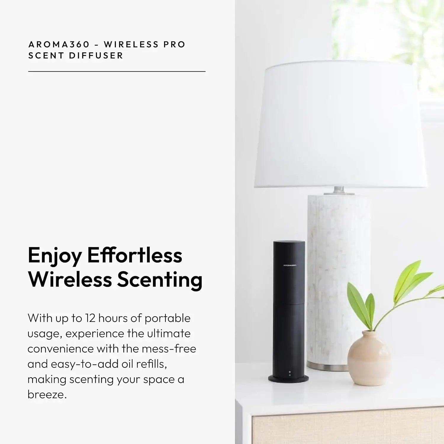 Wireless Pro Essential Oil Diffuser - 600 sq ft Coverage - Cordless & Portable with Remote - Aromatherapy Scent Diffu