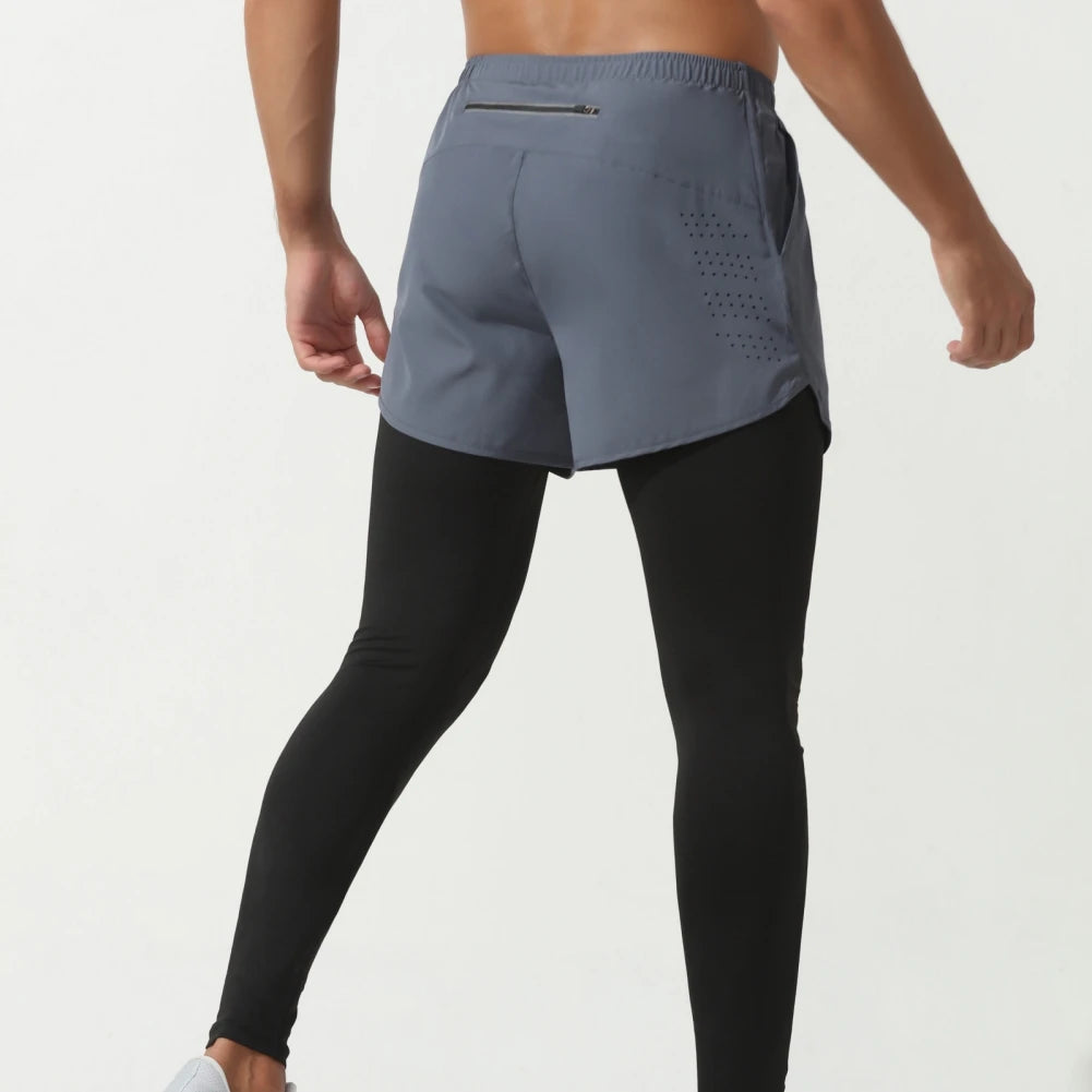 Men's Fake Two Pieces Outdoor Summer Sport Running Training Fitness Elastic Fishing Pants Quick-drying Trousers
