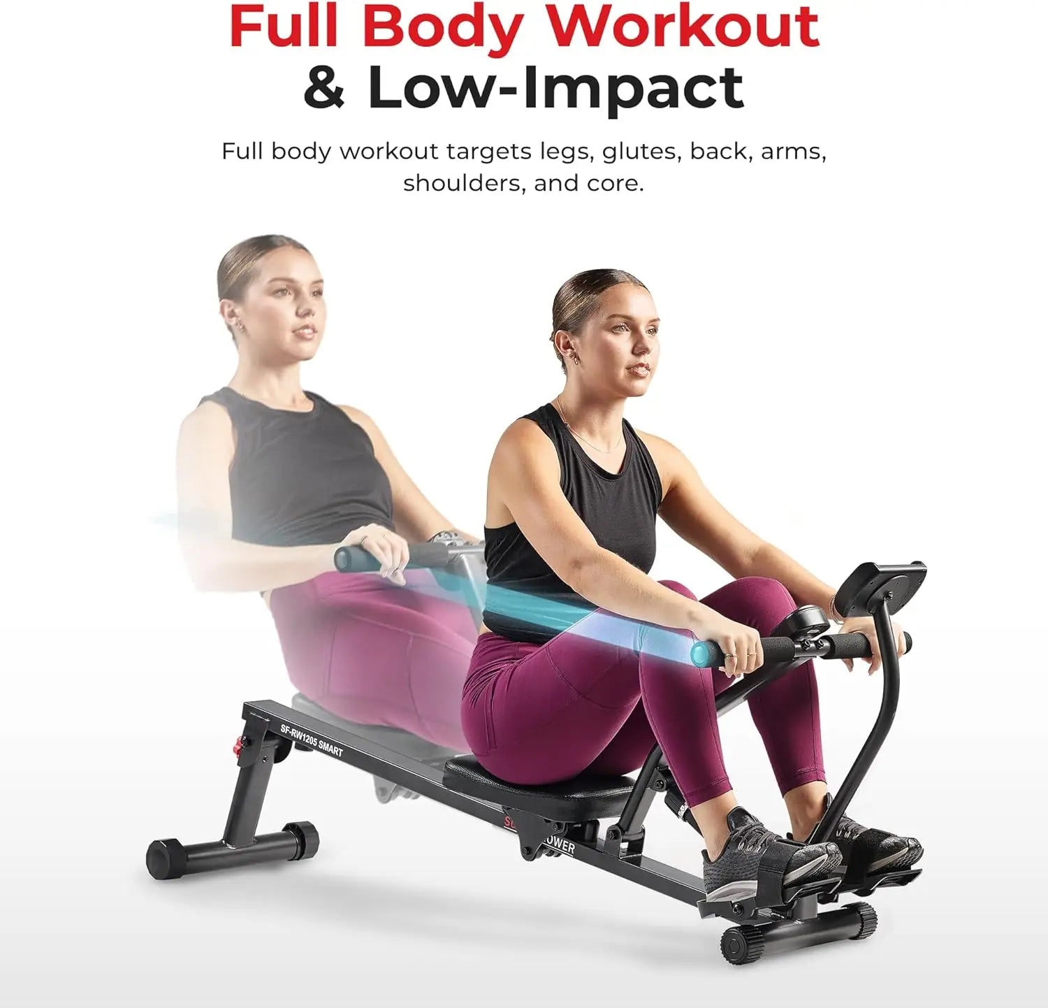 Health & Fitness Compact Adjustable Rowing Machine with 12 Levels of Resistance for Complete Body Workouts and Optional Free Sun