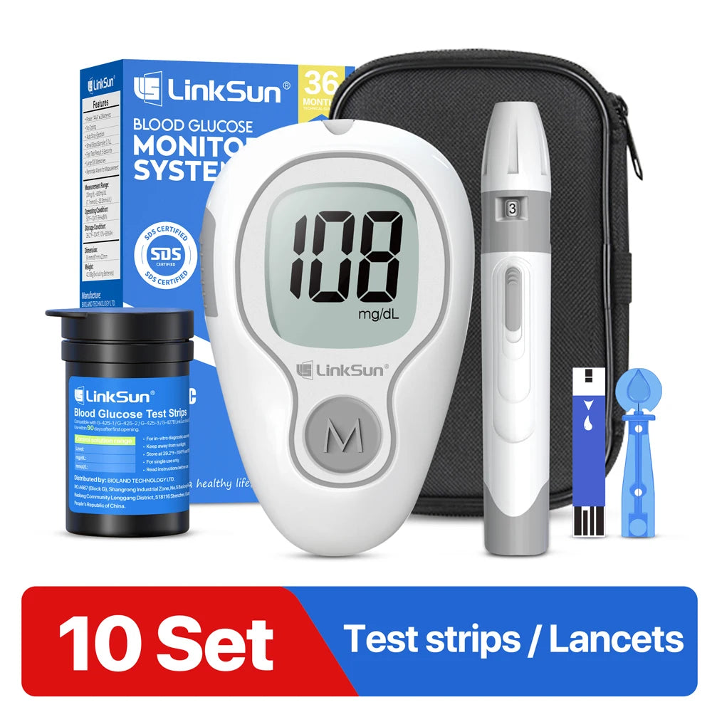 LinkSun G-425-3 Blood Glucose Meter Glucometer Full Set Medical Diabetes Blood Sugar Monitor Complete Kit Glucose Test Strips