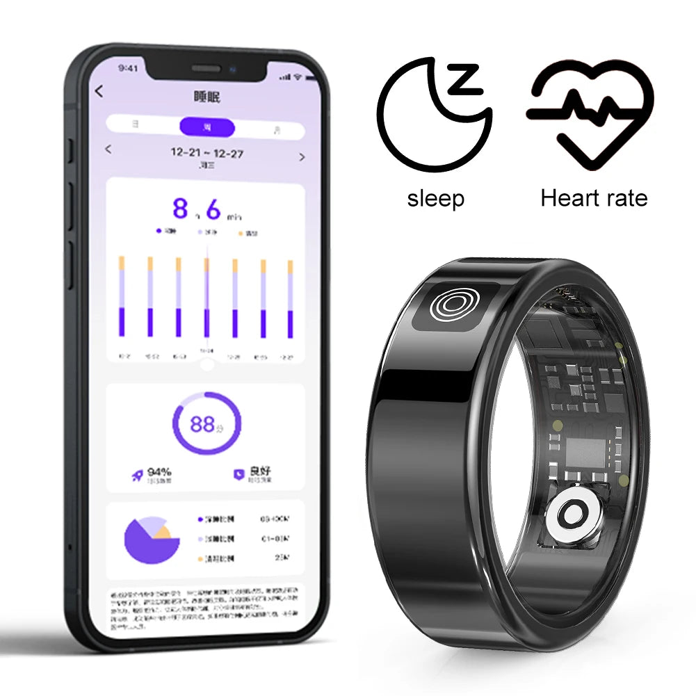 RS08 Smart Ring Multi-sport Modes Health Fitness Rings Bluetooth-Compatible 5.1 Sport Health Ring for Men Women for Android iOS