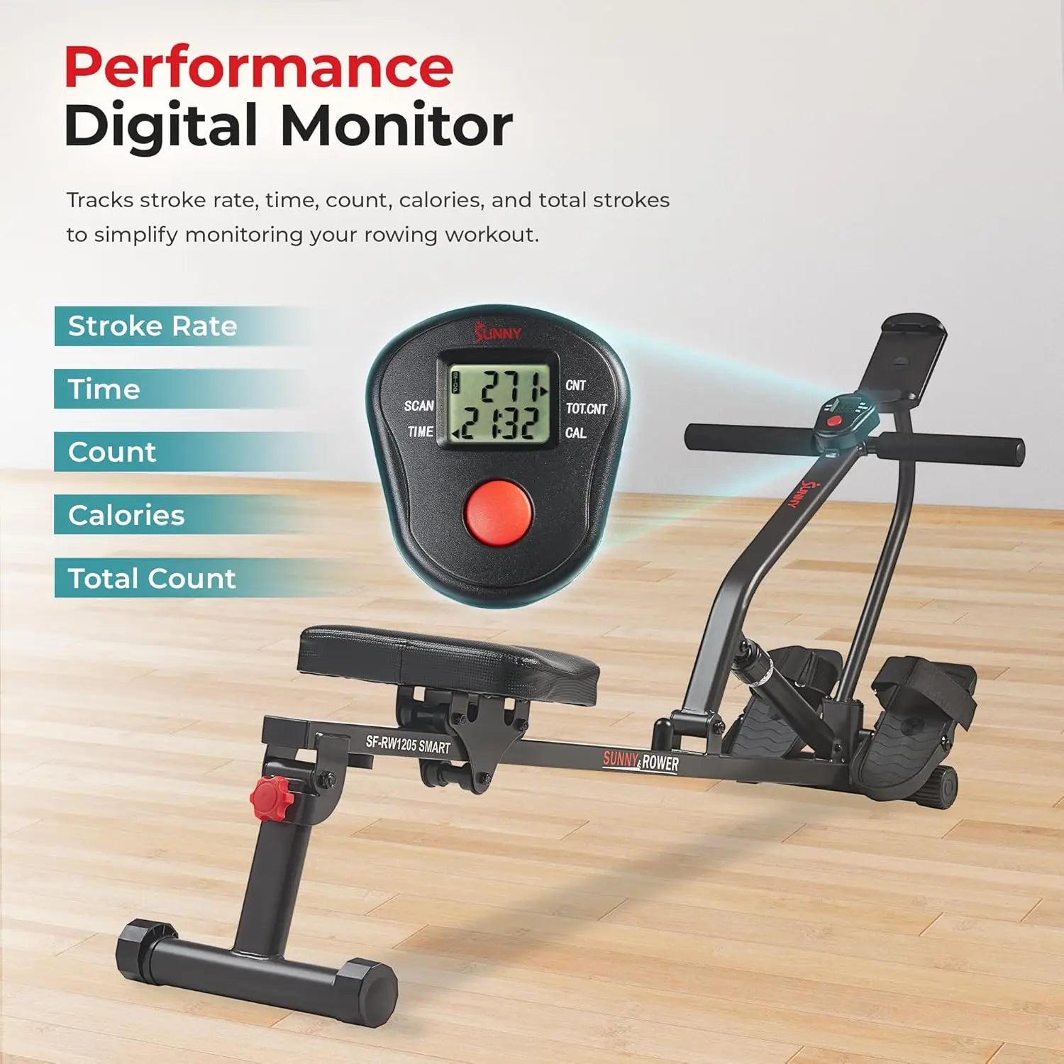 Health & Fitness Compact Adjustable Rowing Machine with 12 Levels of Resistance for Complete Body Workouts and Optional Free Sun